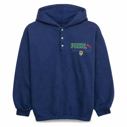 Front view of Puma Men's Blue Henley Hoodie L Vintage Fleece Sportswear