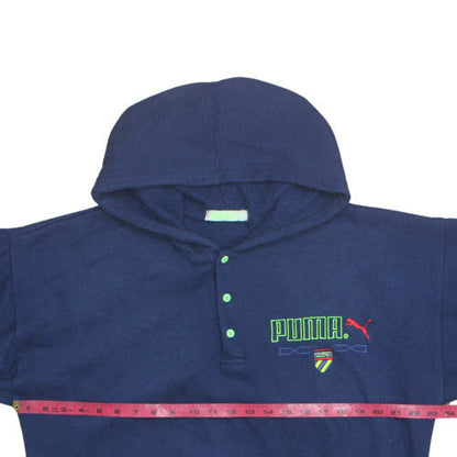 Puma Men's Blue Henley Hoodie L Vintage Fleece Sportswear