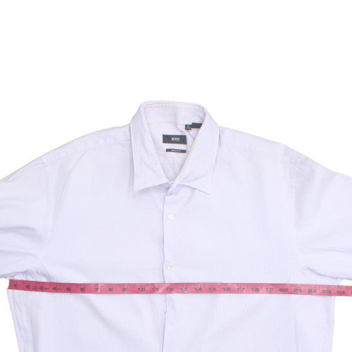 Hugo Boss Men's White Regular Fit Long Sleeve Button-Up Shirt Size 17