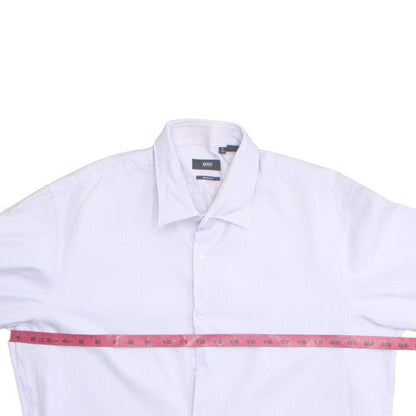 Hugo Boss Men's White Regular Fit Long Sleeve Button-Up Shirt Size 17