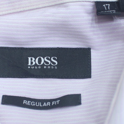 Hugo Boss Men's White Regular Fit Long Sleeve Button-Up Shirt Size 17