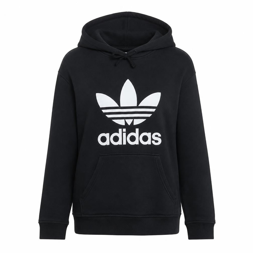 Adidas Womens Black 14 Pullover Hoodie with Logo Print