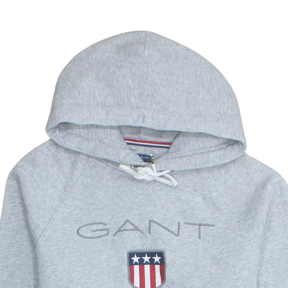 GANT Men’s Grey Pullover Hoodie L Regular Fit Embroidered USA Logo