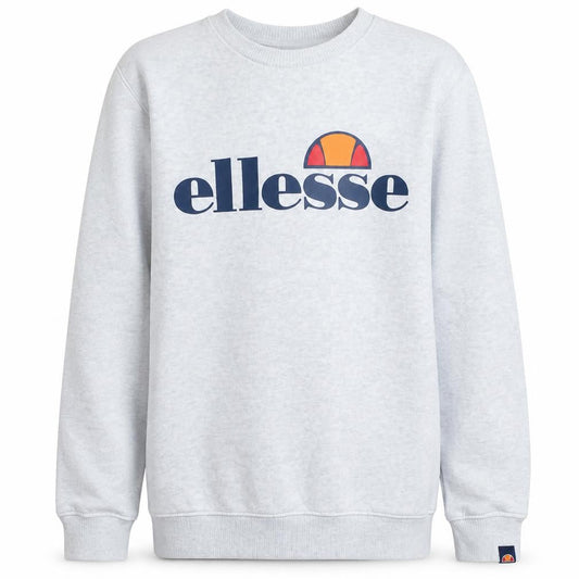 Front view of Ellesse boys’ grey crew neck pullover sweatshirt 13-14 years logo print