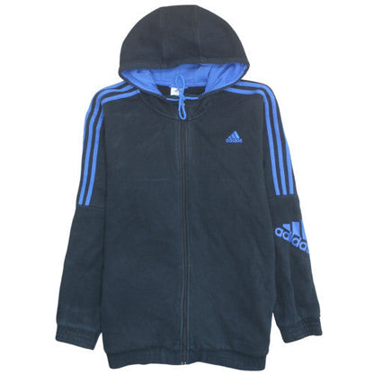 Adidas Mens Black 2XL Full Zip Fleece Hoodie with Blue Stripes