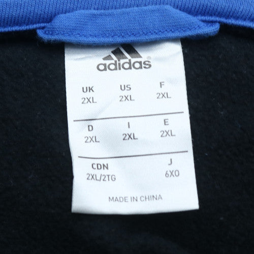 Adidas Mens Black 2XL Full Zip Fleece Hoodie with Blue Stripes