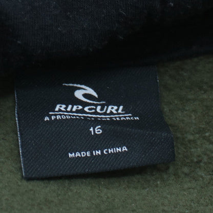 Rip Curl Boys Khaki Black Pullover Hoodie Size 16 Cotton Blend Surf Style