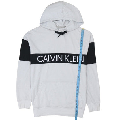 Calvin Klein Men's White Pullover Hoodie Medium Logo Design