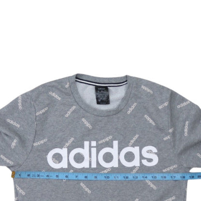 adidas Mens Grey Small Logo Crew Neck Pullover Sweatshirt