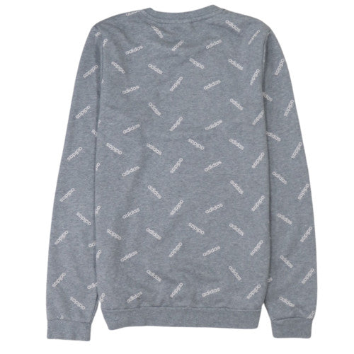 adidas Mens Grey Small Logo Crew Neck Pullover Sweatshirt