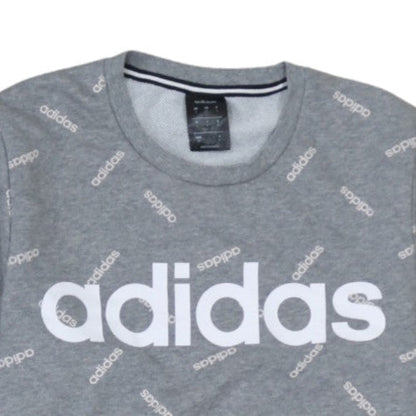 adidas Mens Grey Small Logo Crew Neck Pullover Sweatshirt
