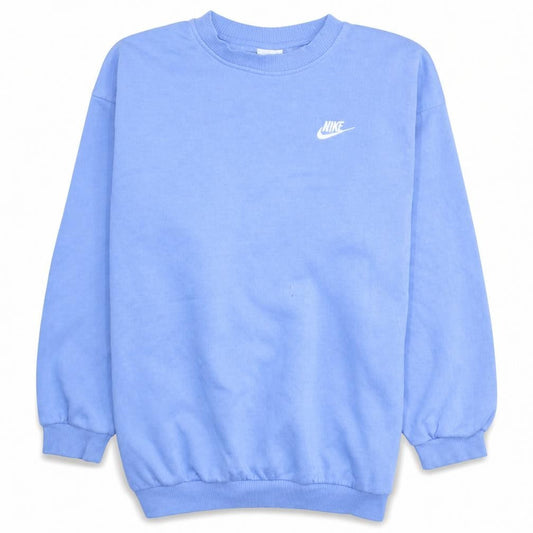 Front view of Nike boys’ blue xl pullover fleece sweatshirt crew neck logo jumper