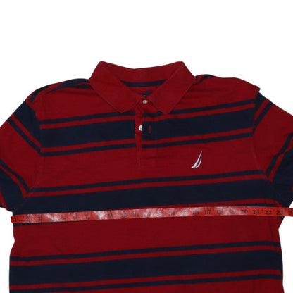 Nautica Men's Red Navy Striped 2XL Cotton Polo Shirt