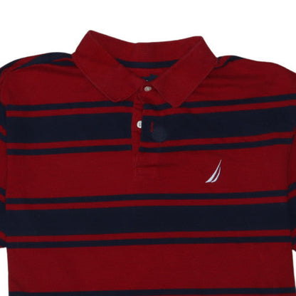 Nautica Men's Red Navy Striped 2XL Cotton Polo Shirt