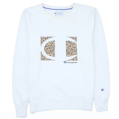 Champion Womens White Leopard Logo Sweatshirt Size L