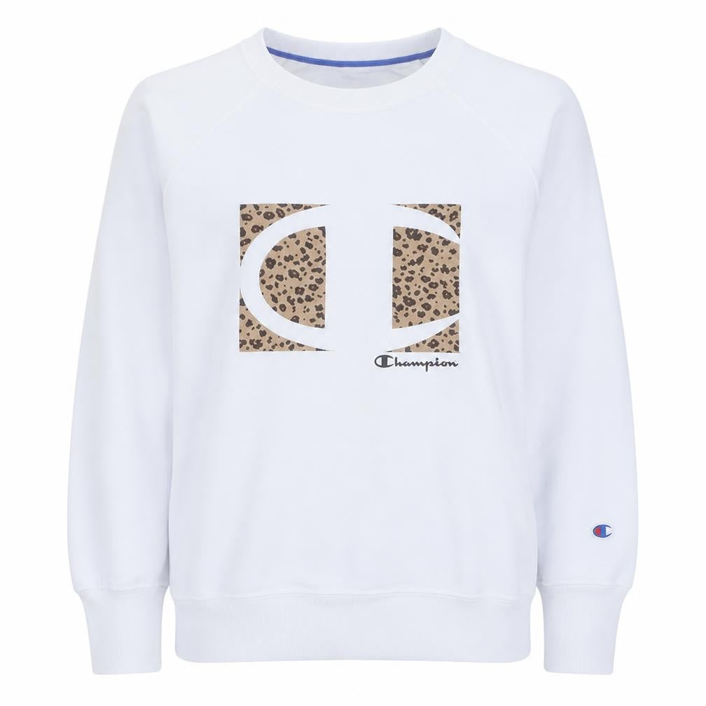 Champion Womens White Leopard Logo Sweatshirt Size L