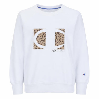 Champion Womens White Leopard Logo Sweatshirt Size L
