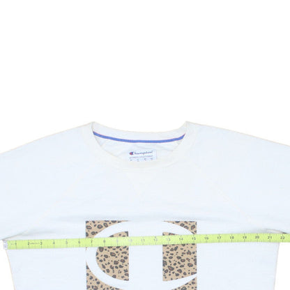 Champion Womens White Leopard Logo Sweatshirt Size L