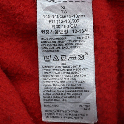 GAP Kids Boys Red Pullover Hoodie XL 12-13 Years Cotton Blend Logo