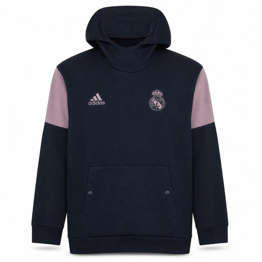 Front view of adidas Men's Black Pullover Hoodie XL Real Madrid Fleece Sweatshirt