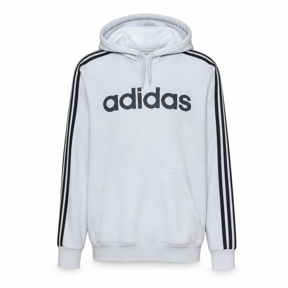 Front view of Adidas Men's White Pullover Hoodie L Classic Logo Sports Fleece
