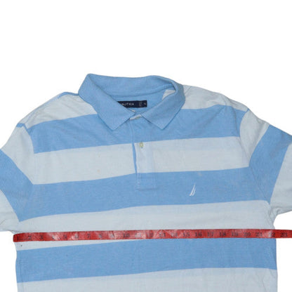 Nautica Men's Blue White Striped Slim Fit Cotton Polo Shirt XL