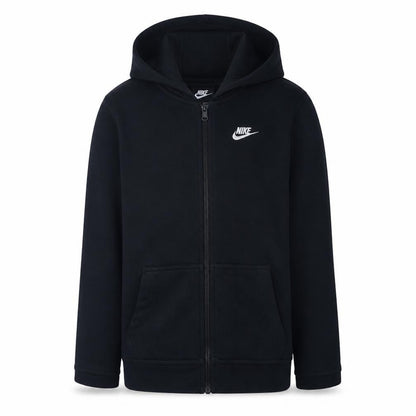 Front view of Nike boys’ black full zip hoodie xl 158-170cm fleece lined casual top