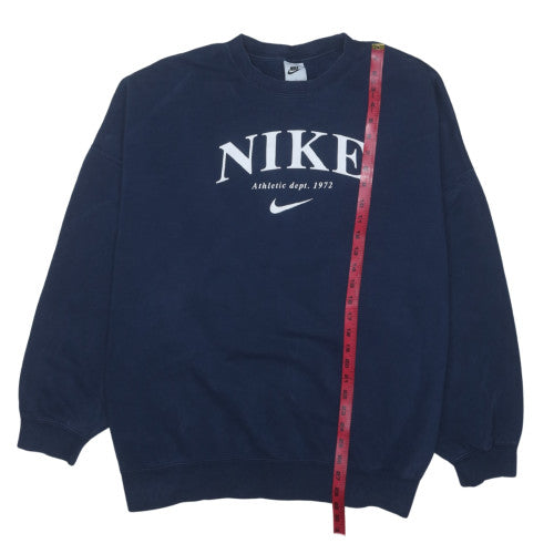 Nike Women's Navy Blue Pullover Sweatshirt L Athletic Logo Cotton Blend