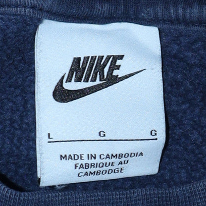 Nike Women's Navy Blue Pullover Sweatshirt L Athletic Logo Cotton Blend