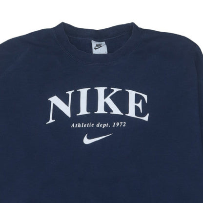 Nike Women's Navy Blue Pullover Sweatshirt L Athletic Logo Cotton Blend