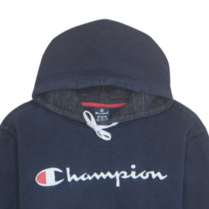 Champion Men's Blue Pullover Hoodie Medium Fleece Logo Sweatshirt