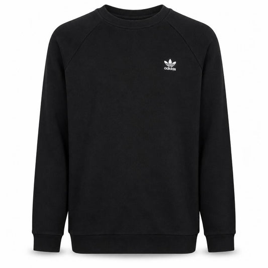 Front view of Adidas Men's Black Pullover Sweatshirt, size M, Crew Neck Logo