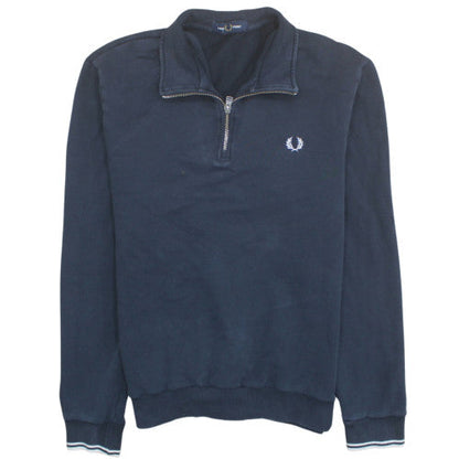 Fred Perry Men's Blue 1/4 Zip High Neck Sweatshirt Size L