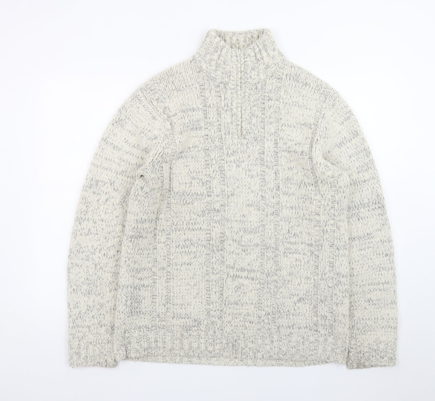 TU Men’s Grey Cable-Knit High Neck Pullover Jumper Size S