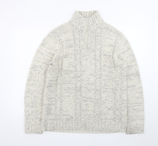 TU Men’s Grey Cable-Knit High Neck Pullover Jumper Size S