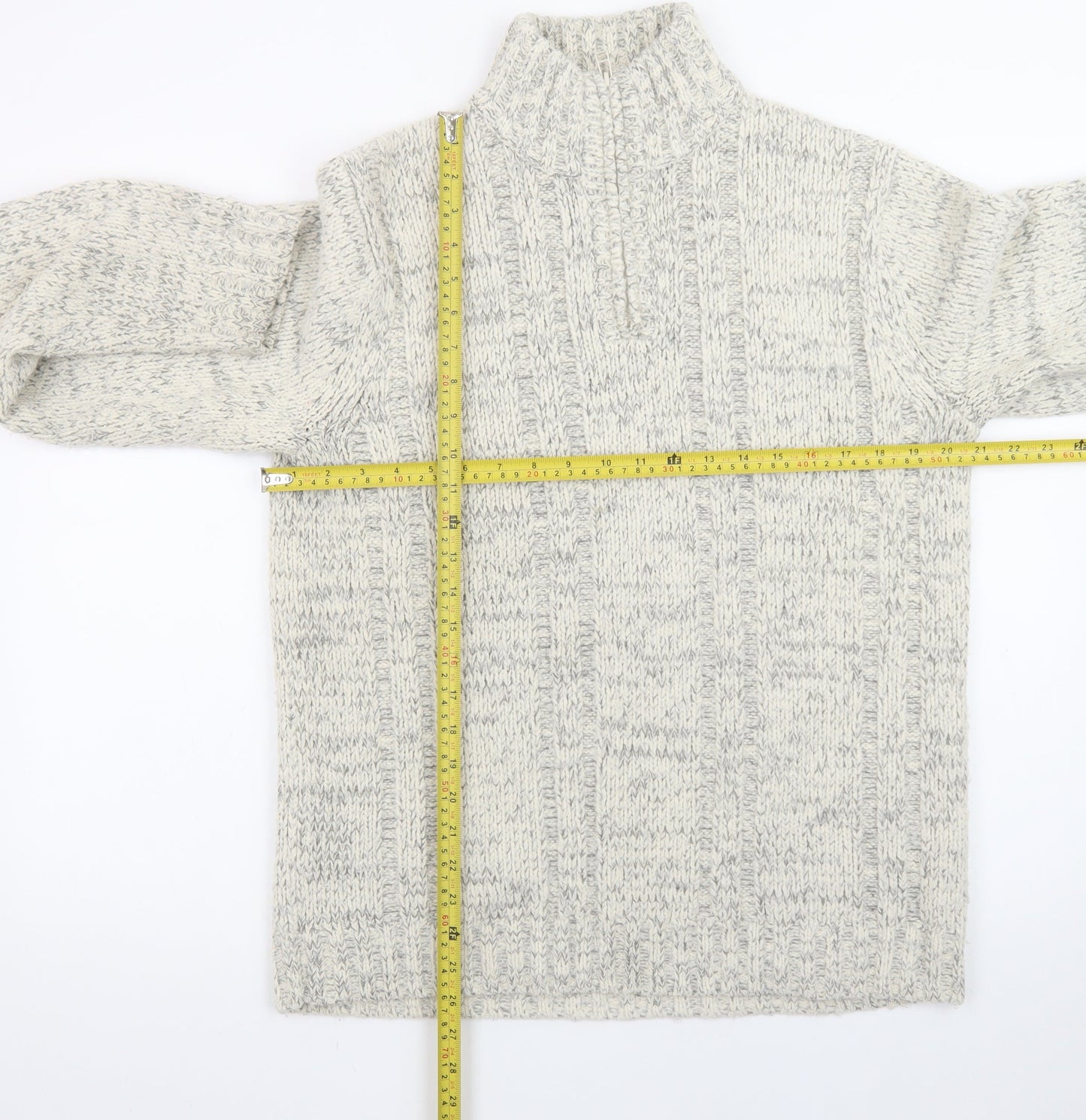 TU Men’s Grey Cable-Knit High Neck Pullover Jumper Size S