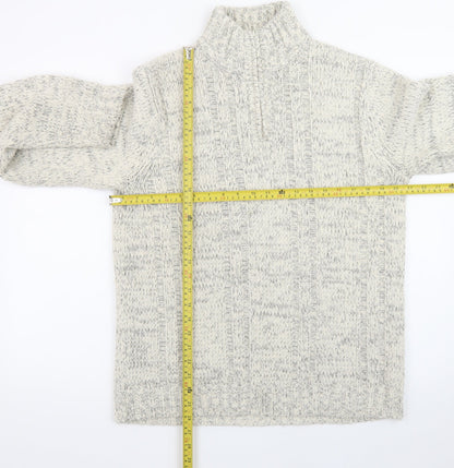 TU Men’s Grey Cable-Knit High Neck Pullover Jumper Size S