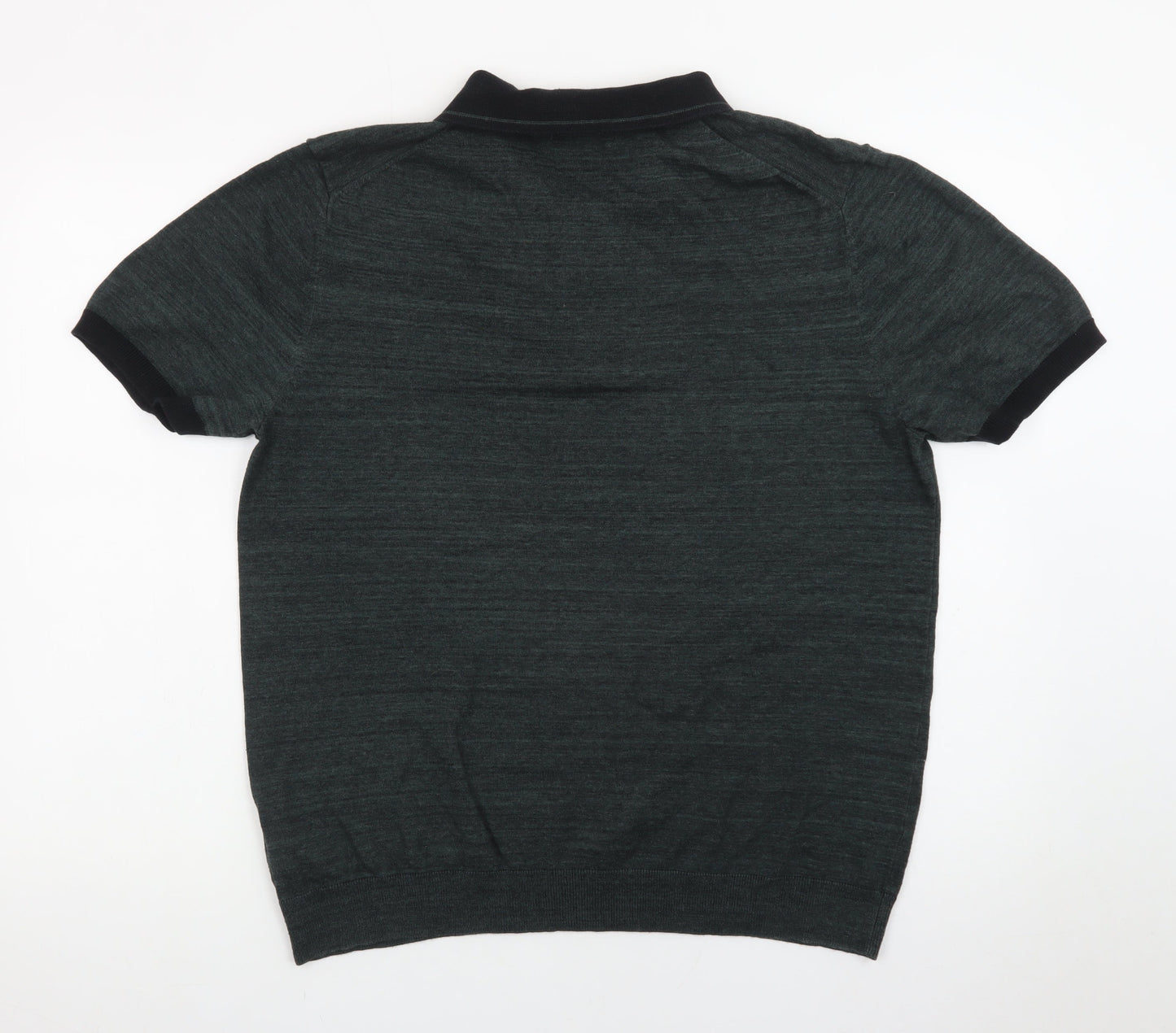 Marks and Spencer Men's Green XL Zip Neck Cotton Polo Shirt