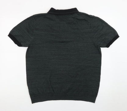 Marks and Spencer Men's Green XL Zip Neck Cotton Polo Shirt