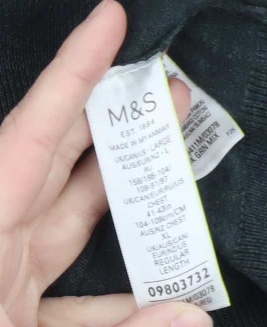 Marks and Spencer Men's Green XL Zip Neck Cotton Polo Shirt