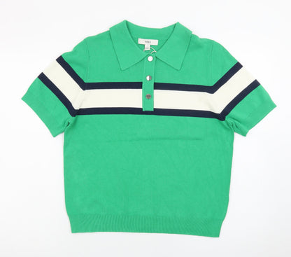 Marks and Spencer Men's Green Colourblock Knit Polo Shirt L