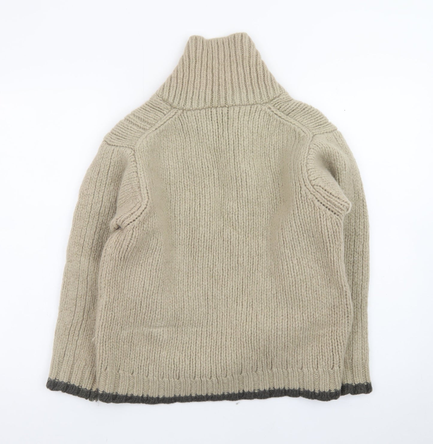 Next Men Beige Wool Roll Neck Chunky Knit Pullover Jumper Size M