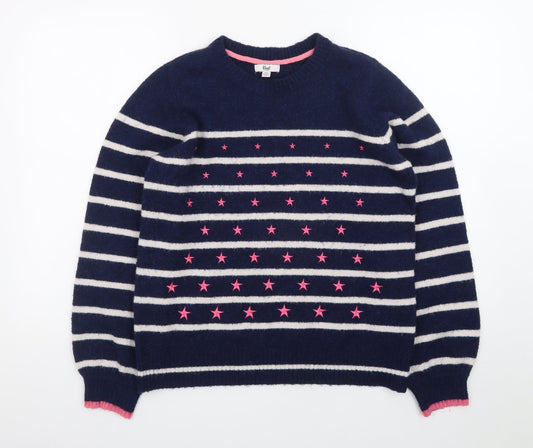 Khost Womens Blue Striped Star Embroidered Pullover Jumper Size 12