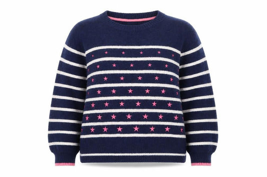 Khost Womens Blue Striped Star Embroidered Pullover Jumper Size 12