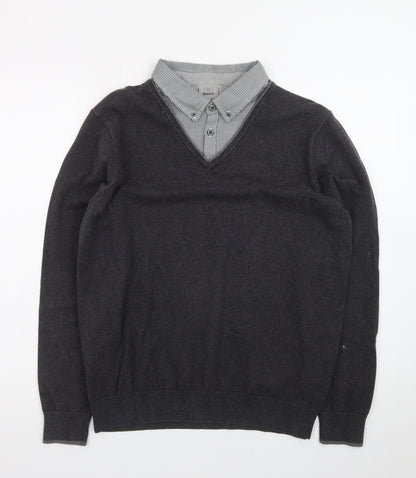 Marks and Spencer Men's Grey V-Neck Regular Fit Jumper M
