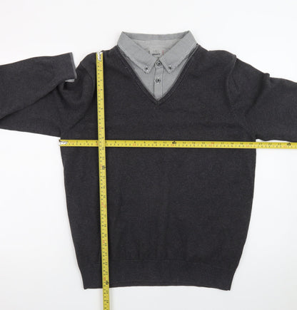 Marks and Spencer Men's Grey V-Neck Regular Fit Jumper M