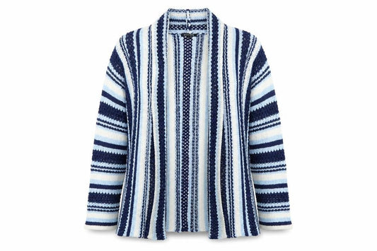 Roman Petite Blue Striped Knit Cardigan Women Size 16
