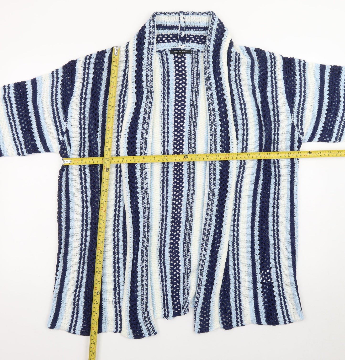 Roman Petite Blue Striped Knit Cardigan Women Size 16