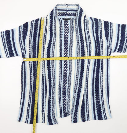 Roman Petite Blue Striped Knit Cardigan Women Size 16