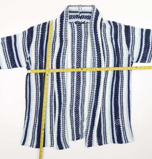 Roman Petite Blue Striped Knit Cardigan Women Size 16